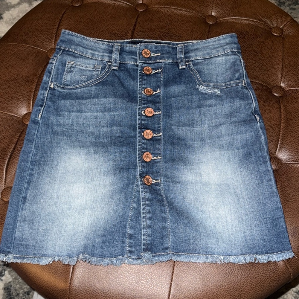 Denim button up mini skirt